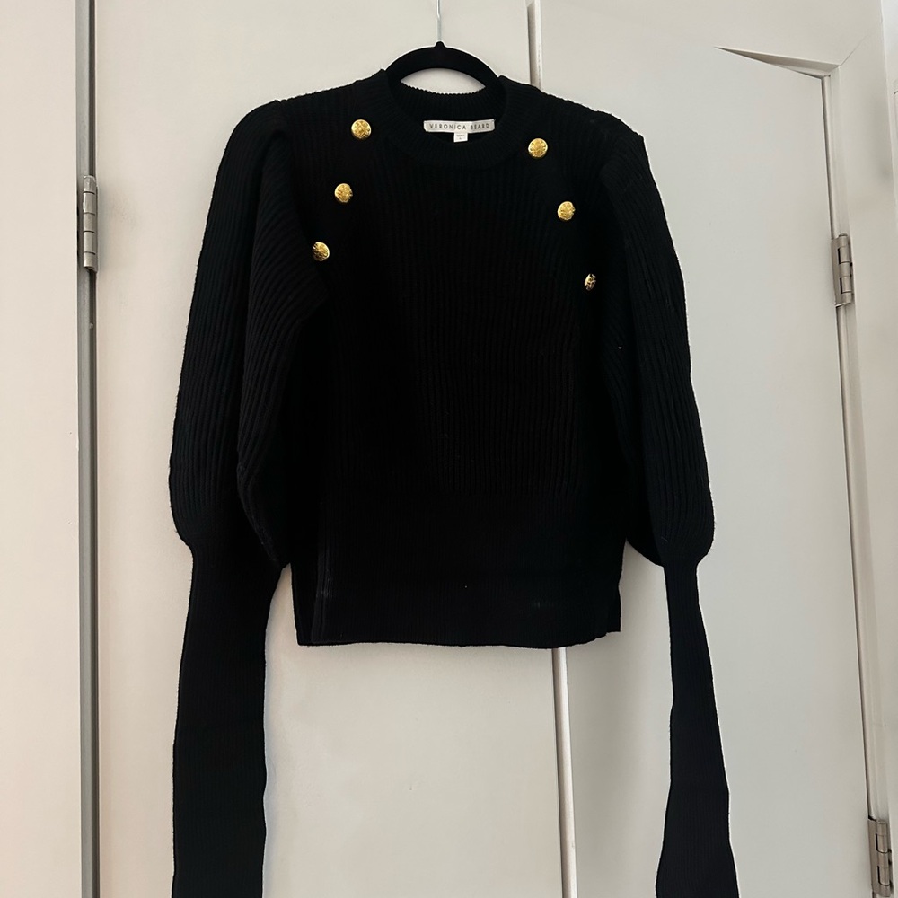 Veronica Beard Black and Gold Crew Neck Sweater